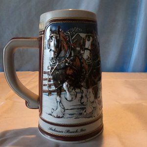 Vintage 1989 Budweiser Holiday Beer Stein Mug Clydesdale Collectors Series